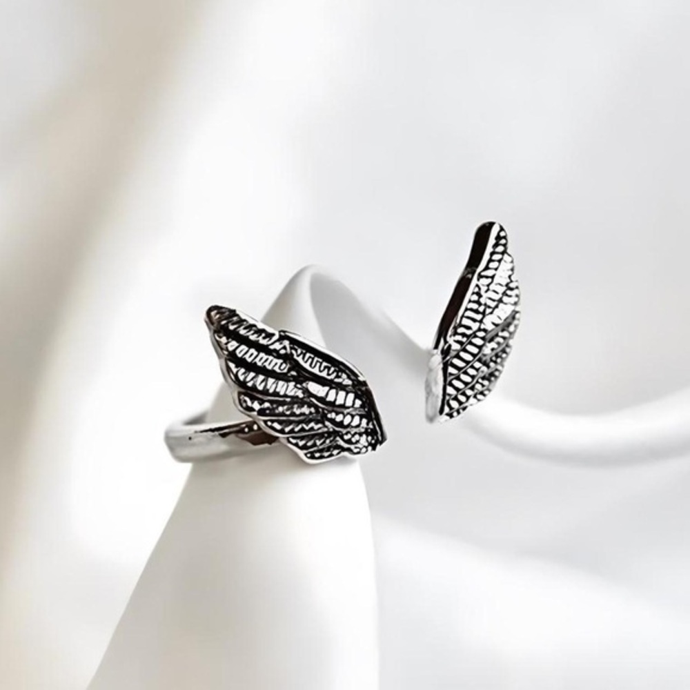Angel Wings Ring – Adjustable Silver Tone Angelic Jewelry, Dainty Gift Piece